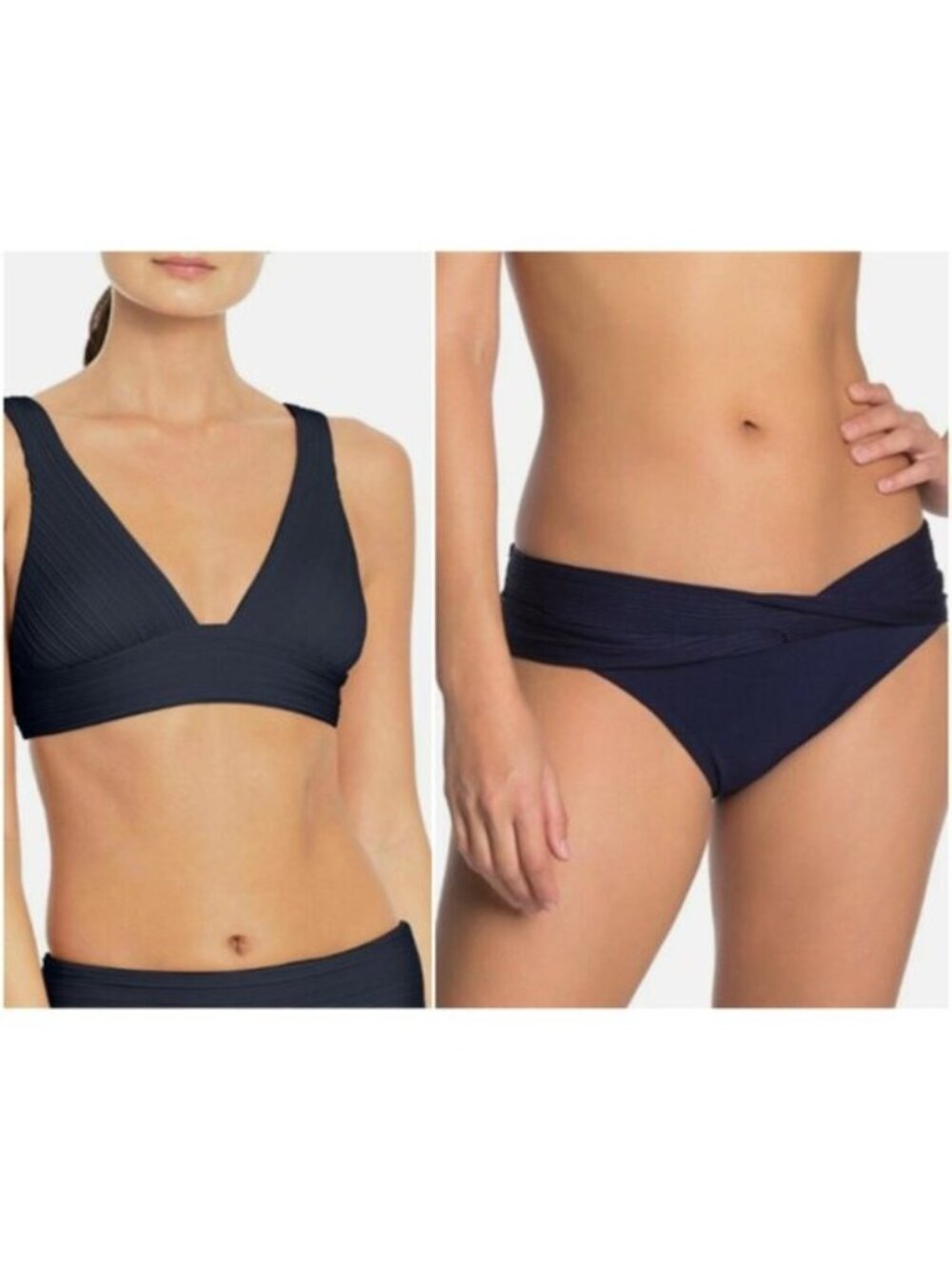 ROBIN PICCONE Lily Triangle Halter Bikini Set in Navy - XS